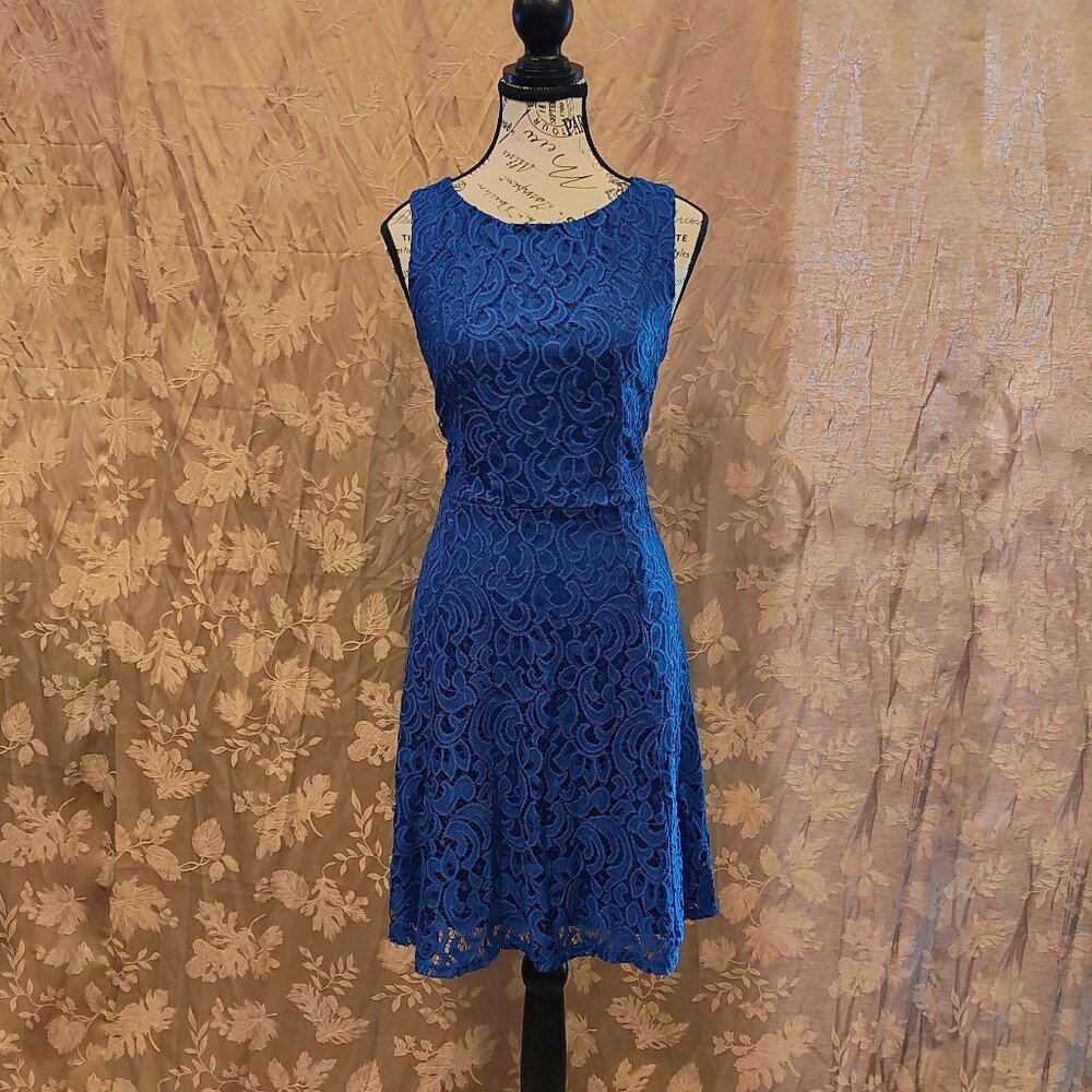 Apt. 9 Floral Blue Lace Dress, Size 12, Gently Used!